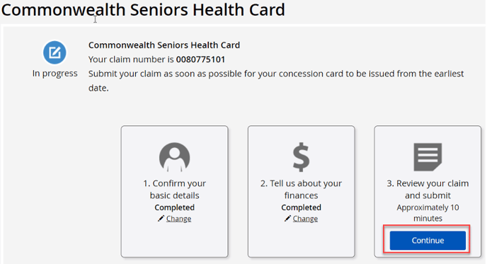 review and submit for applying the senior concession card